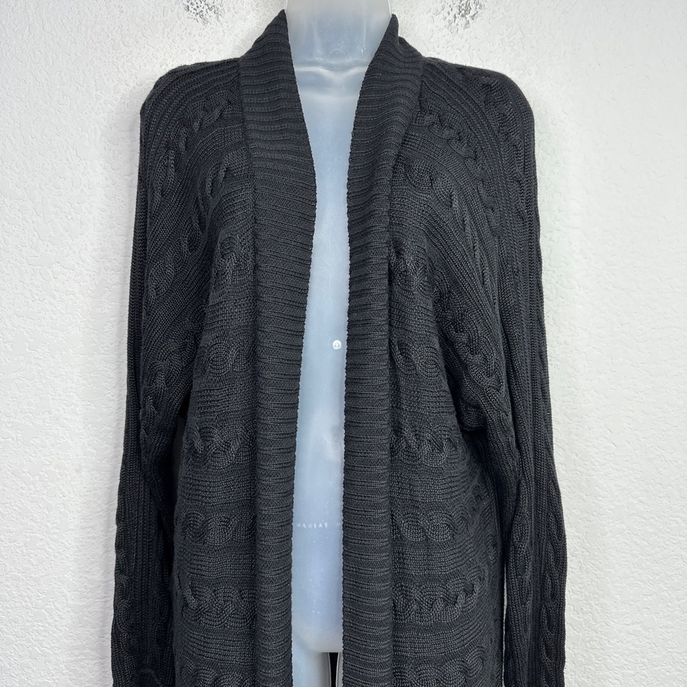 Lauren Ralph Lauren Cardigan Women L Black Cable Knit Cottagecore Boho Fisherman - Picture 3 of 11